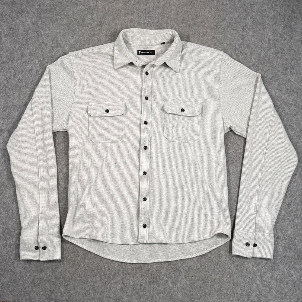 American Tall Light Grey Stretch Flannel Button Down Shirt Men's Size Large Tall